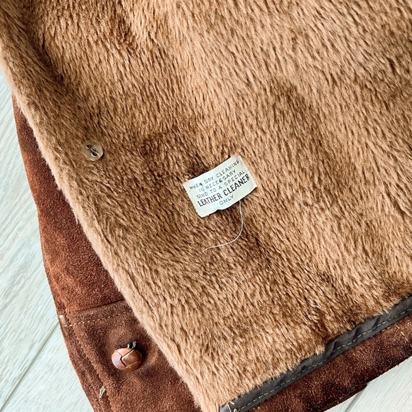True Vintage 70's Sears Suede Leather Sherpa Western BoHo Jacket Coat - Picture 7 of 10